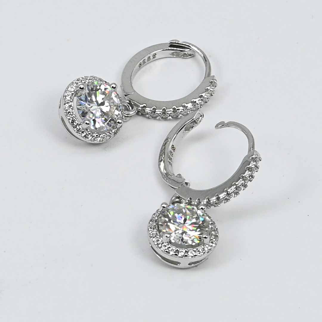 Sterling Silver Brilliant Cut Lab Grown Moissanite Diamond Cluster Drop Hoop Earrings