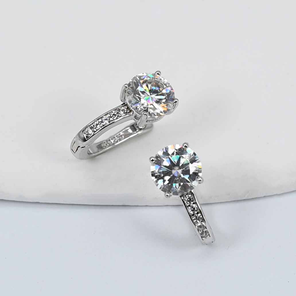 Sterling Silver Lab Grown Round Cut Moissanite Diamond Hoop Earrings