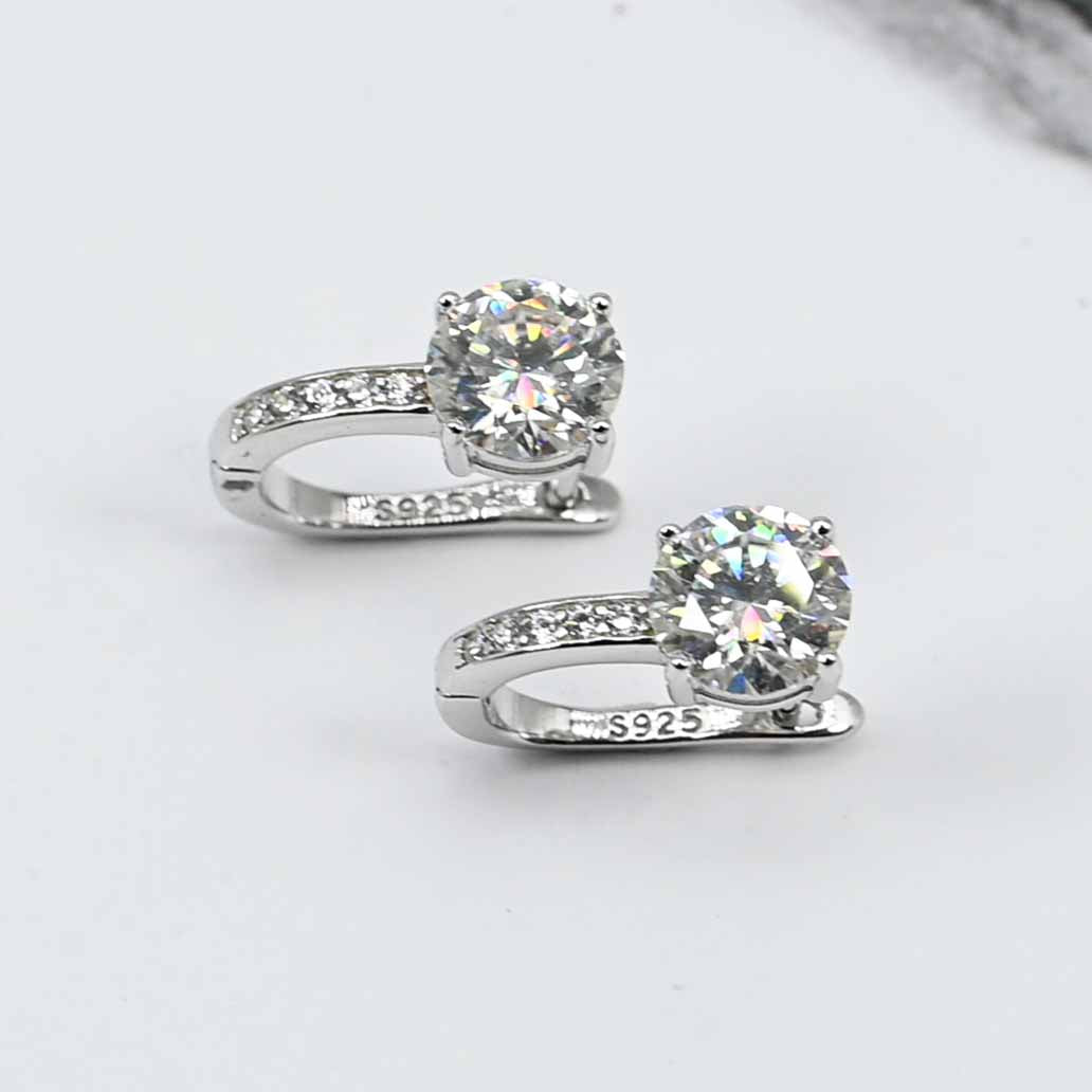 Sterling Silver Lab Grown Round Cut Moissanite Diamond Hoop Earrings