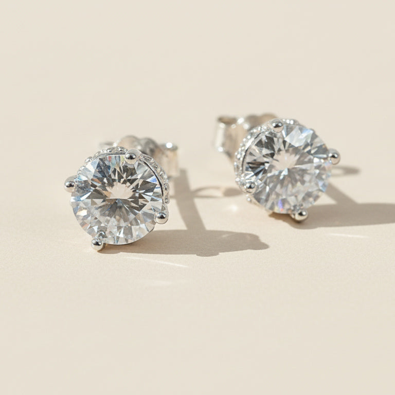 Sterling silver 2ct lab-grown diamond stud earrings with classic 4-prong setting