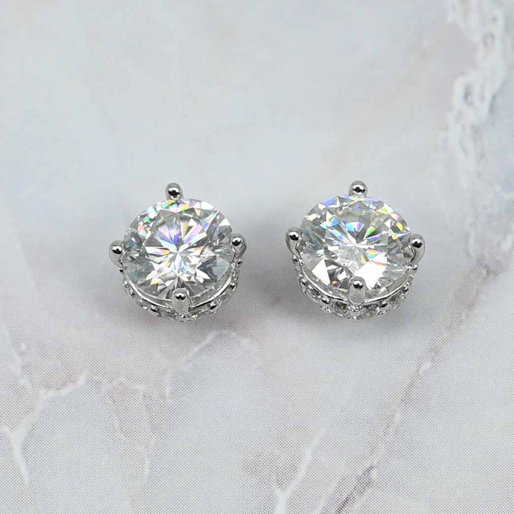 Sterling Silver Brilliant Cut Lab Grown Moissanite Diamond Stud Earrings