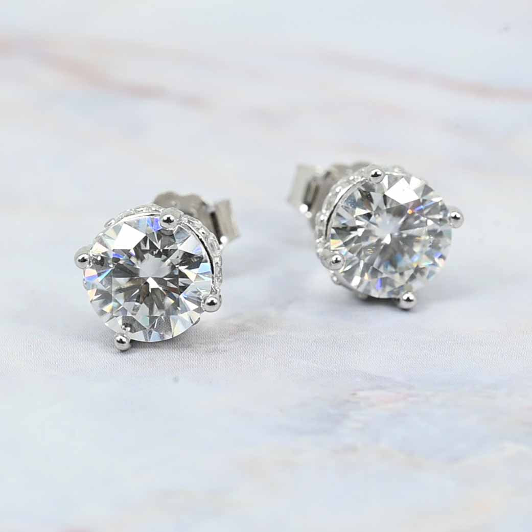 Sterling Silver Brilliant Cut Lab Grown Moissanite Diamond Stud Earrings