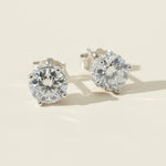 Round-cut 2ct lab-grown diamond studs in polished sterling silver