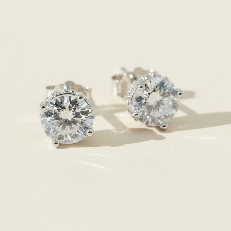 Round-cut 2ct lab-grown diamond studs in polished sterling silver