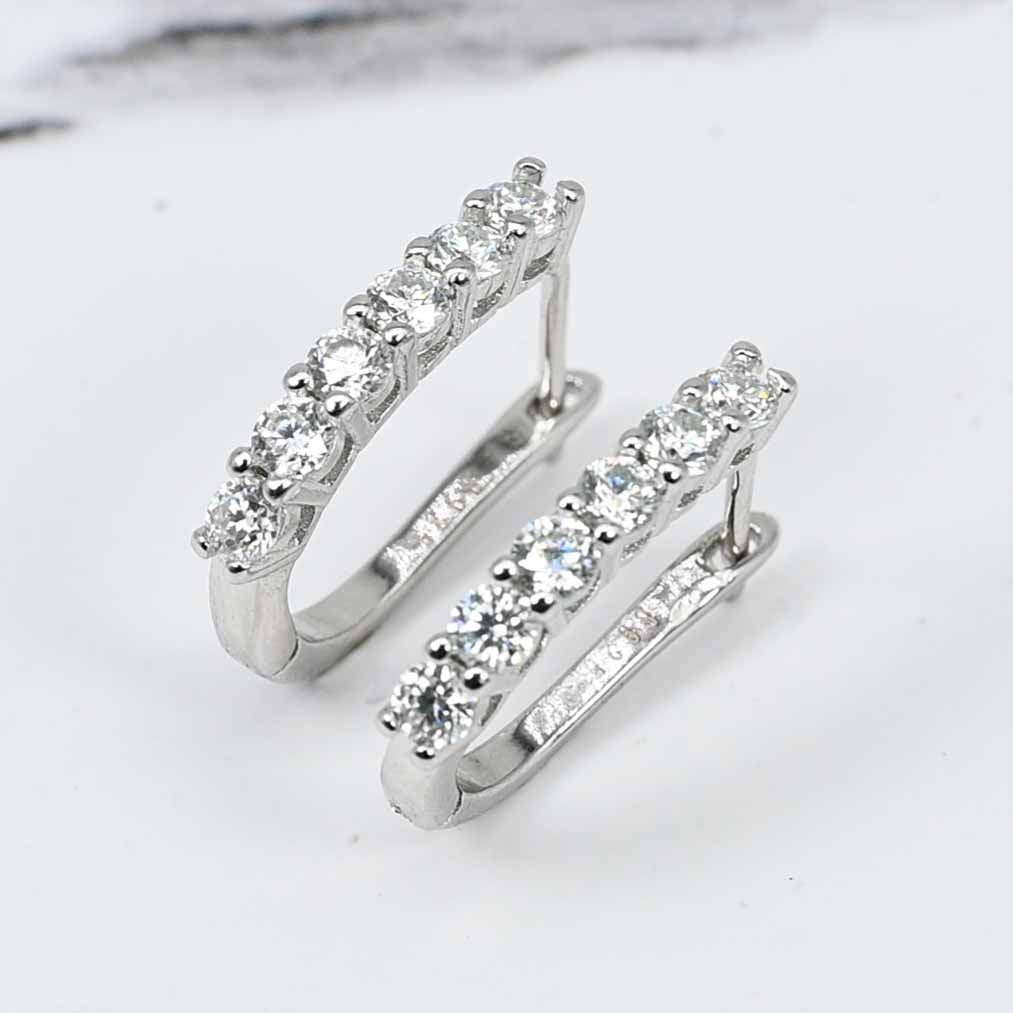 Sterling Silver Brilliant Cut Lab Grown Moissanite Diamond Hoop Earrings