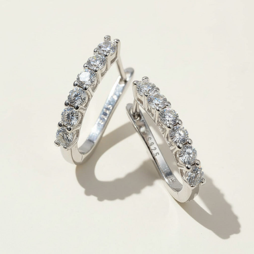 Sterling silver hoop earrings with 2.4ct round lab-grown diamonds in platinum-plated finish