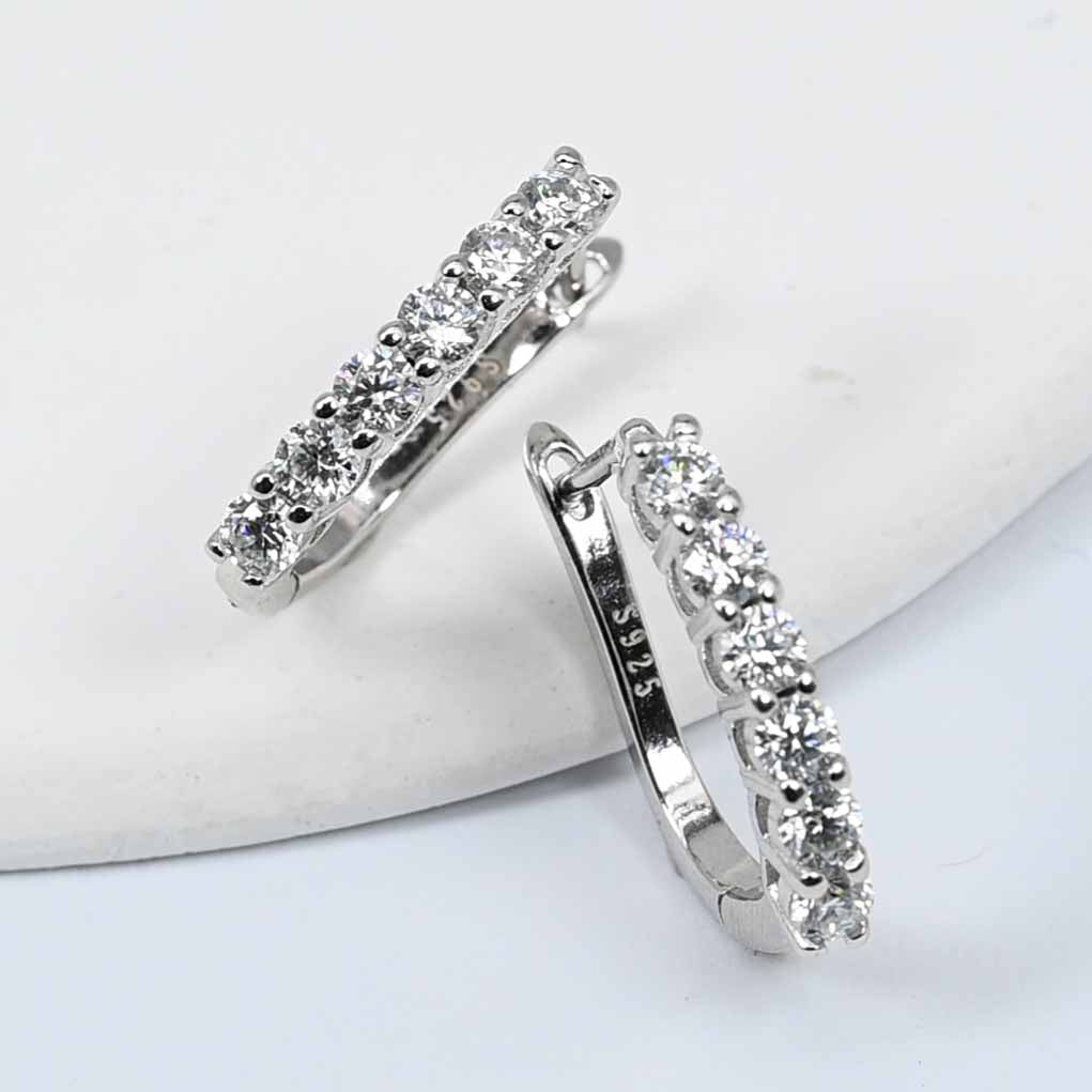 Sterling Silver Brilliant Cut Lab Grown Moissanite Diamond Hoop Earrings