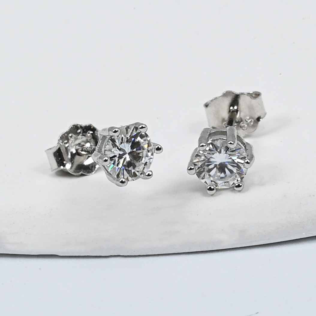 Sterling Silver Brilliant Cut Lab Grown Moissanite Diamond Stud Earrings
