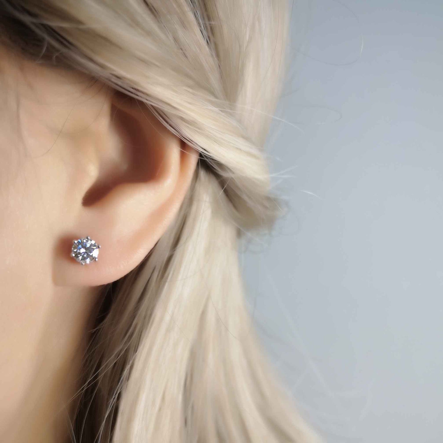 Sterling Silver Brilliant Cut Lab Grown Moissanite Diamond Stud Earrings
