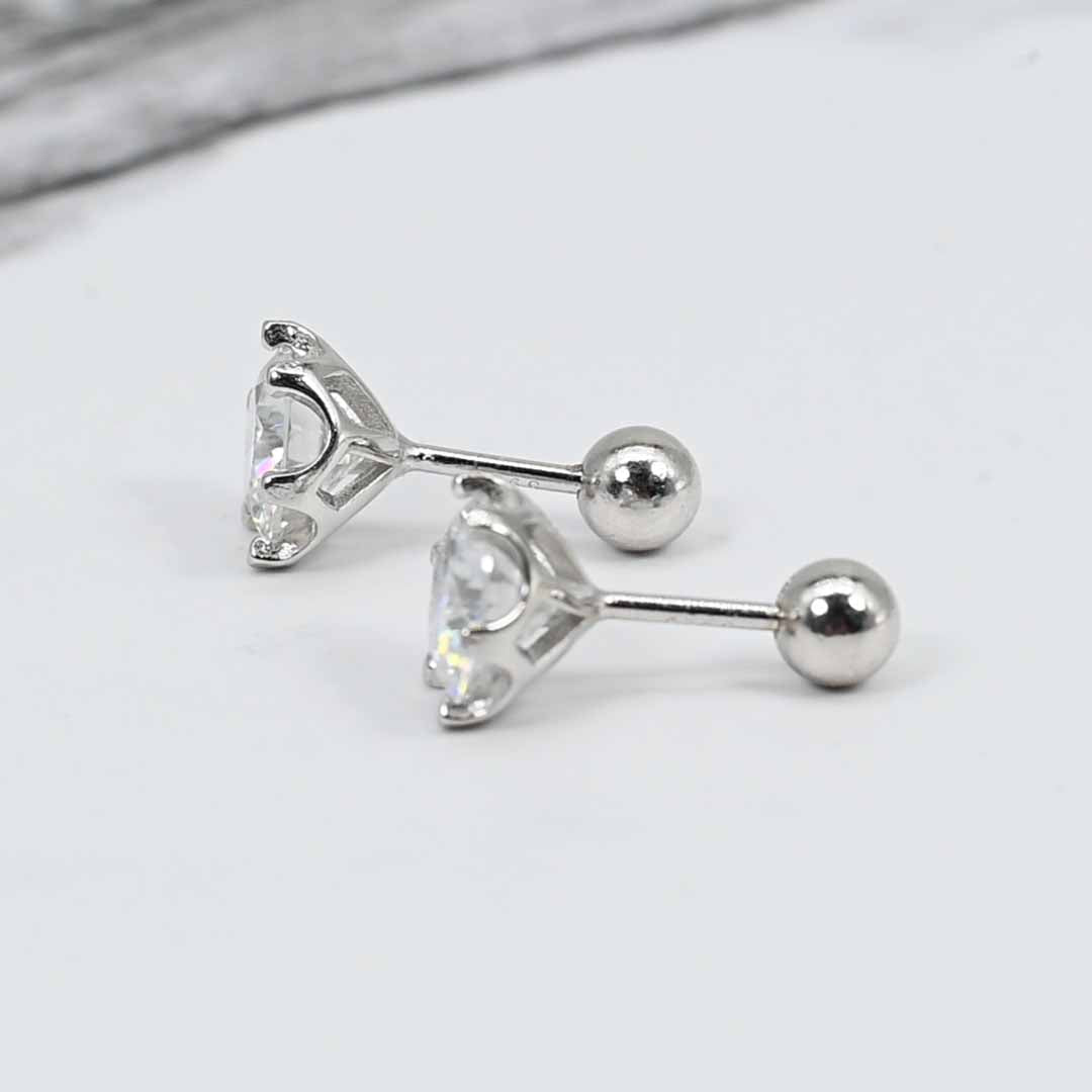 Platinum Plated Sterling Silver Lab Grown Moissanite Diamond Stud Earrings