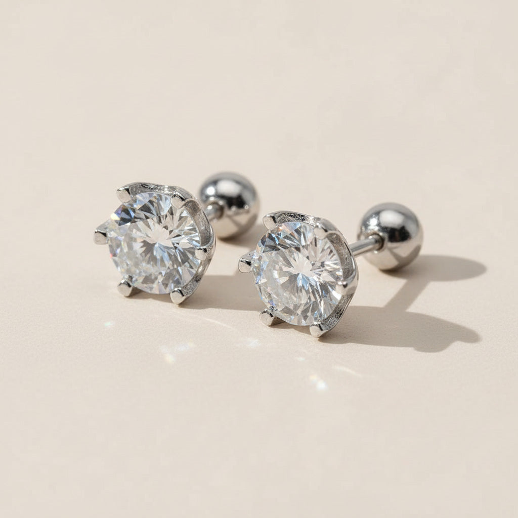 Pair of platinum-plated sterling-silver lab-grown moissanite stud earrings, 1.0 ct each, D/VVS1