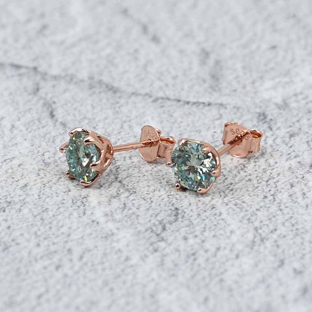 Rose Gold Plated Sterling Silver Blue Topaz Lab Grown Diamond Stud Earrings