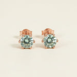 Front view of rose gold lab-grown diamond stud earrings, round-cut 2.0ct total