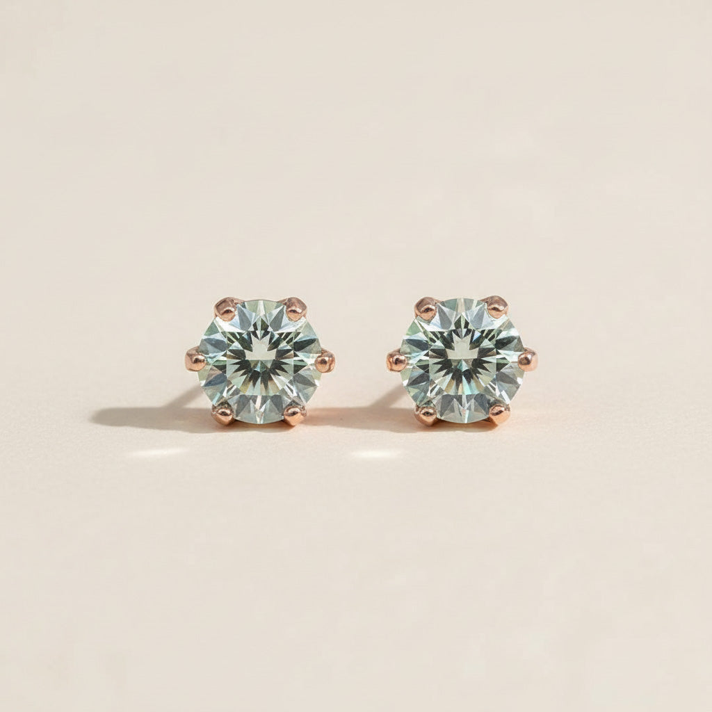 Rose gold moissanite diamond stud earrings, D/VVS1 clarity, elegant fine jewelry