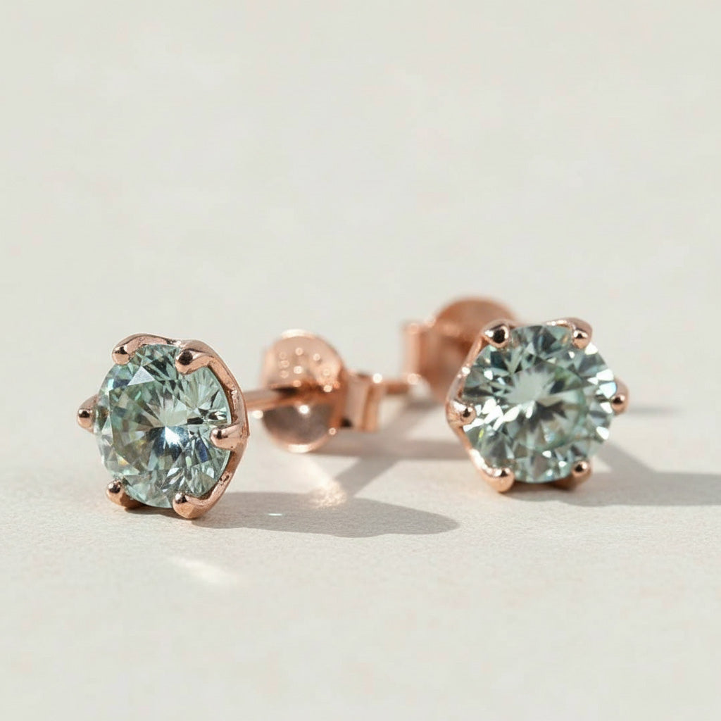 Pair of 1.0ct rose gold lab-grown diamond studs, top-grade moissanite, butterfly fastening