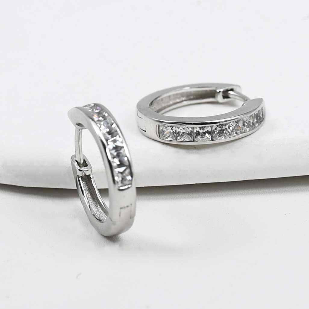 Platinum Plated Sterling Silver Brilliant Square Cut Cubic Zirconia Hoop Earrings