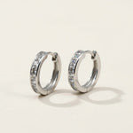 Pair of platinum-plated silver hoop earrings with channel-set princess-cut CZ stones