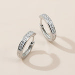 Platinum-plated sterling silver CZ stone hoop earrings, timeless everyday jewelry