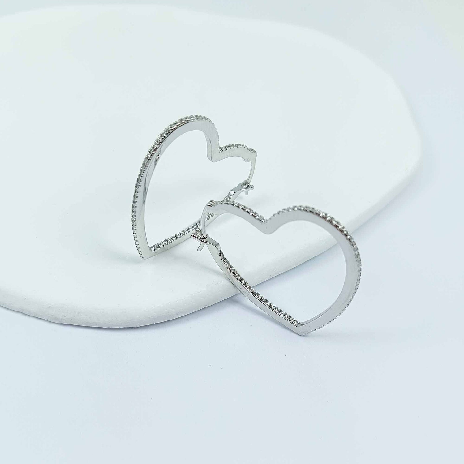 Platinum Plated Sterling Silver Lab Grown Inside Out Diamond Hoop Earrings