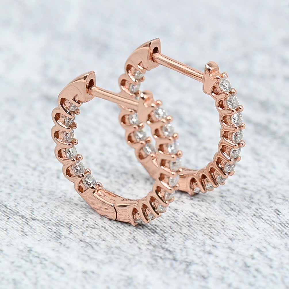 Rose Gold Plated S925 Lab Grown Inside Out Diamond Hoop Earrings, Platinum Plated Sterling Silver Moissanite Earrings