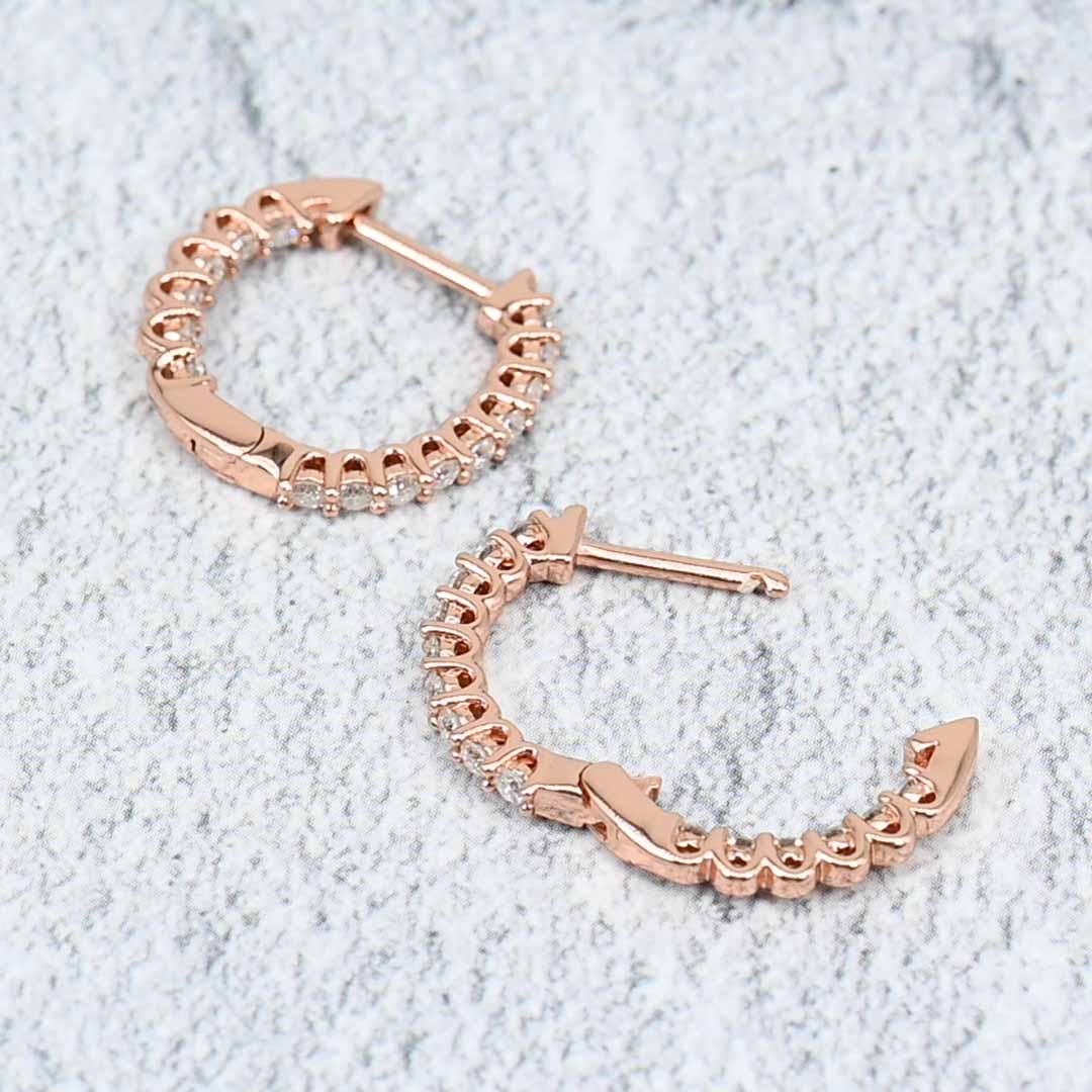 Rose Gold Plated S925 Lab Grown Inside Out Diamond Hoop Earrings, Platinum Plated Sterling Silver Moissanite Earrings