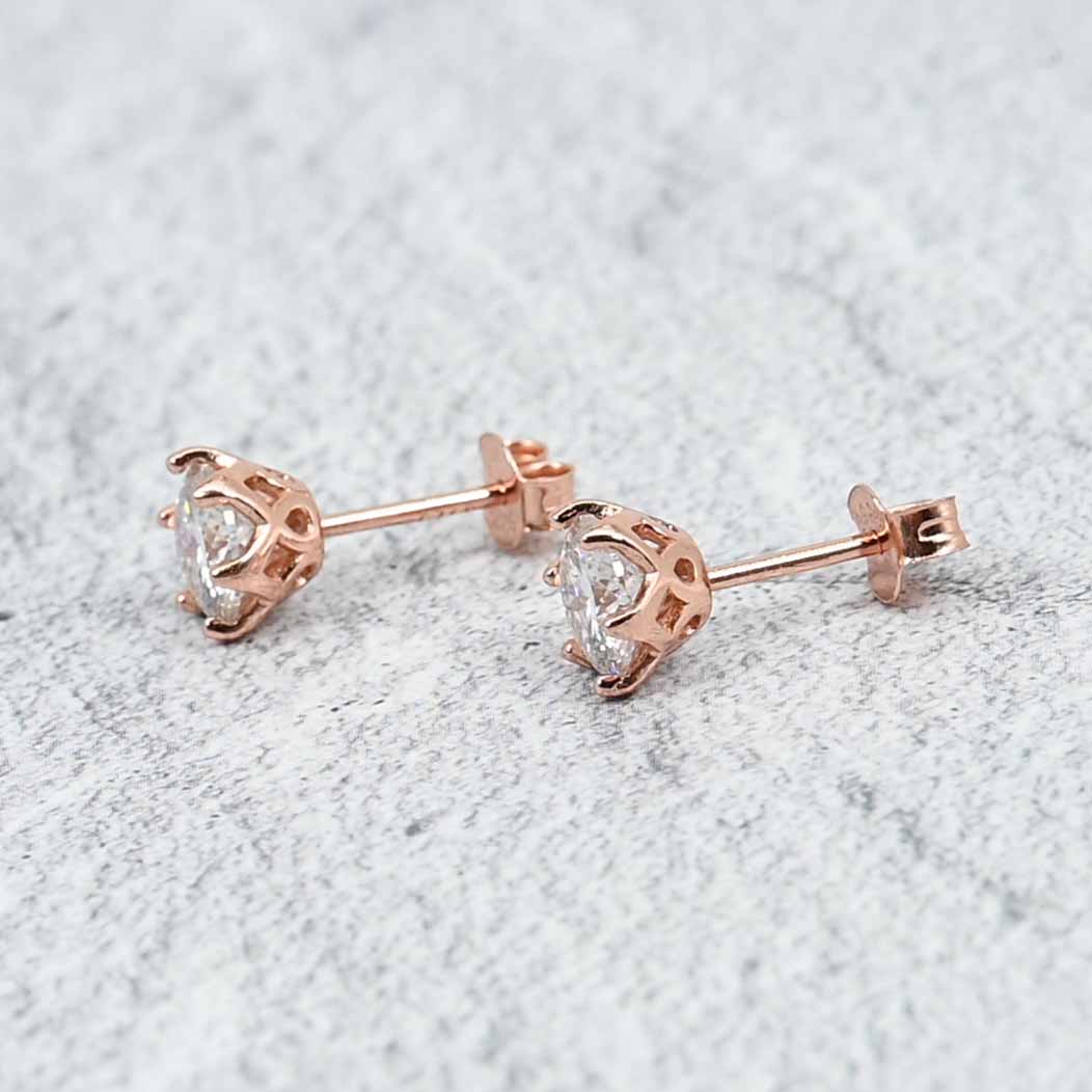 Rosegold Plated S925 Lab Grown Portuguese Cut Diamond Stud Earrings