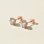 Rose gold-plated S925 stud earrings with 2ct total lab-grown Portuguese-cut diamonds by A2K London.