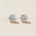 Rose gold-plated S925 stud earrings with 2ct total lab-grown Portuguese-cut diamonds, elegant classic style by A2K London.