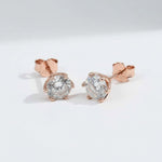 Rose gold-plated S925 stud earrings with 2ct total lab-grown Portuguese-cut diamonds, six-prong setting by A2K London.