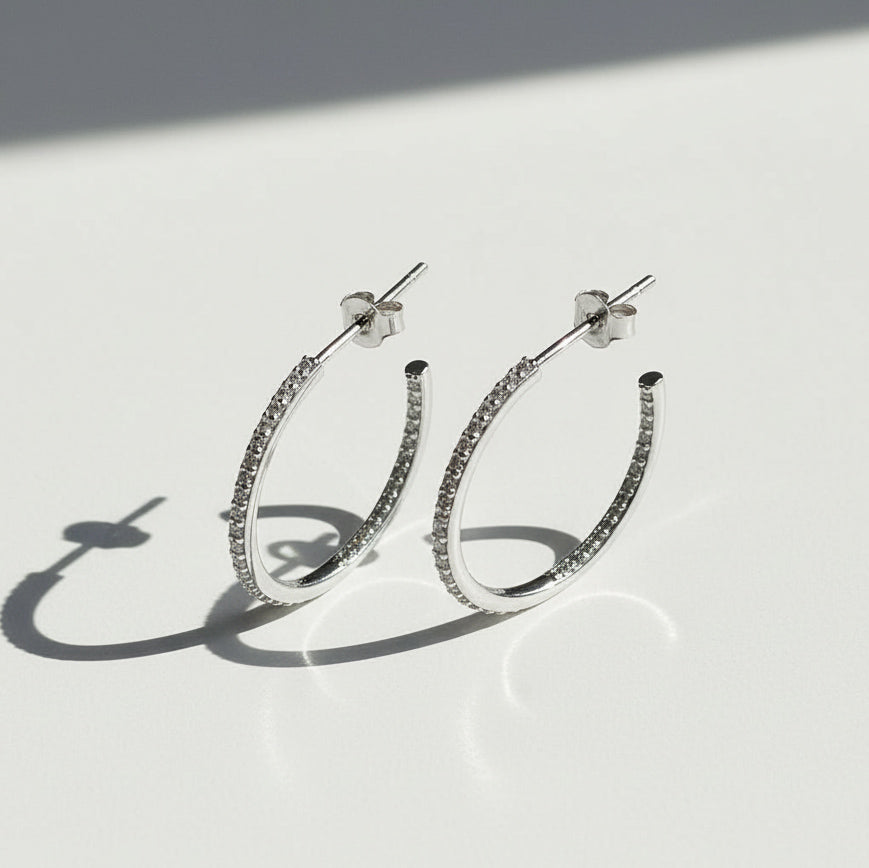 23mm inside-out moissanite hoop earrings on white background