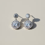 Lab grown moissanite halo earrings with brilliant cut stones, minimal luxury design