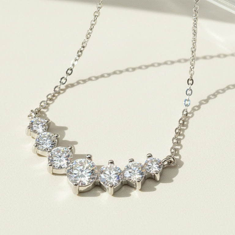 Minimalist diamond bar pendant necklace with lab-grown moissanite on silver chain