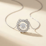 Moissanite diamond necklace on a beige background