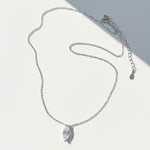 Full view of platinum S925 chain with marquise cut moissanite pendant.