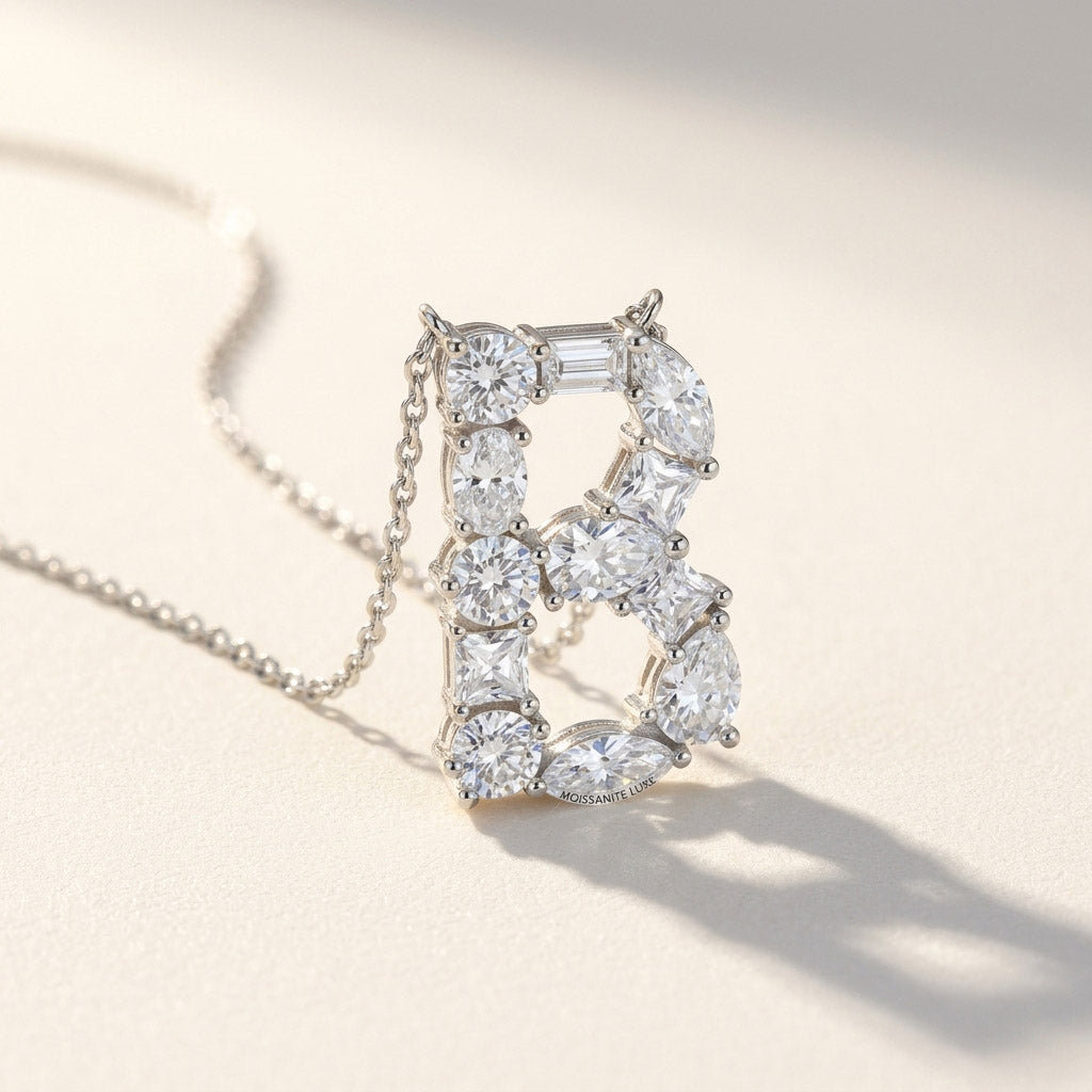 letter pendant necklace B moissanite jewelry
