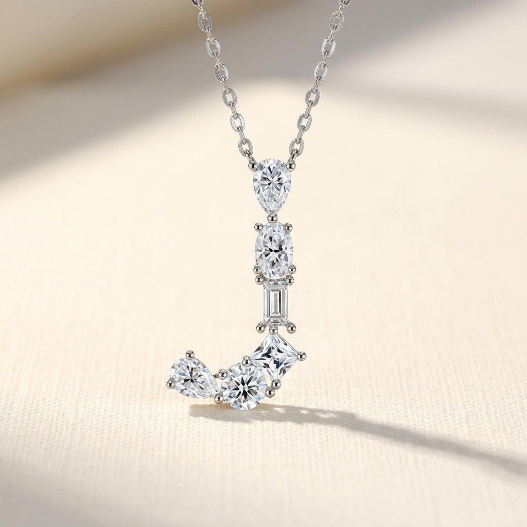 letter pendant necklace J moissanite jewelry