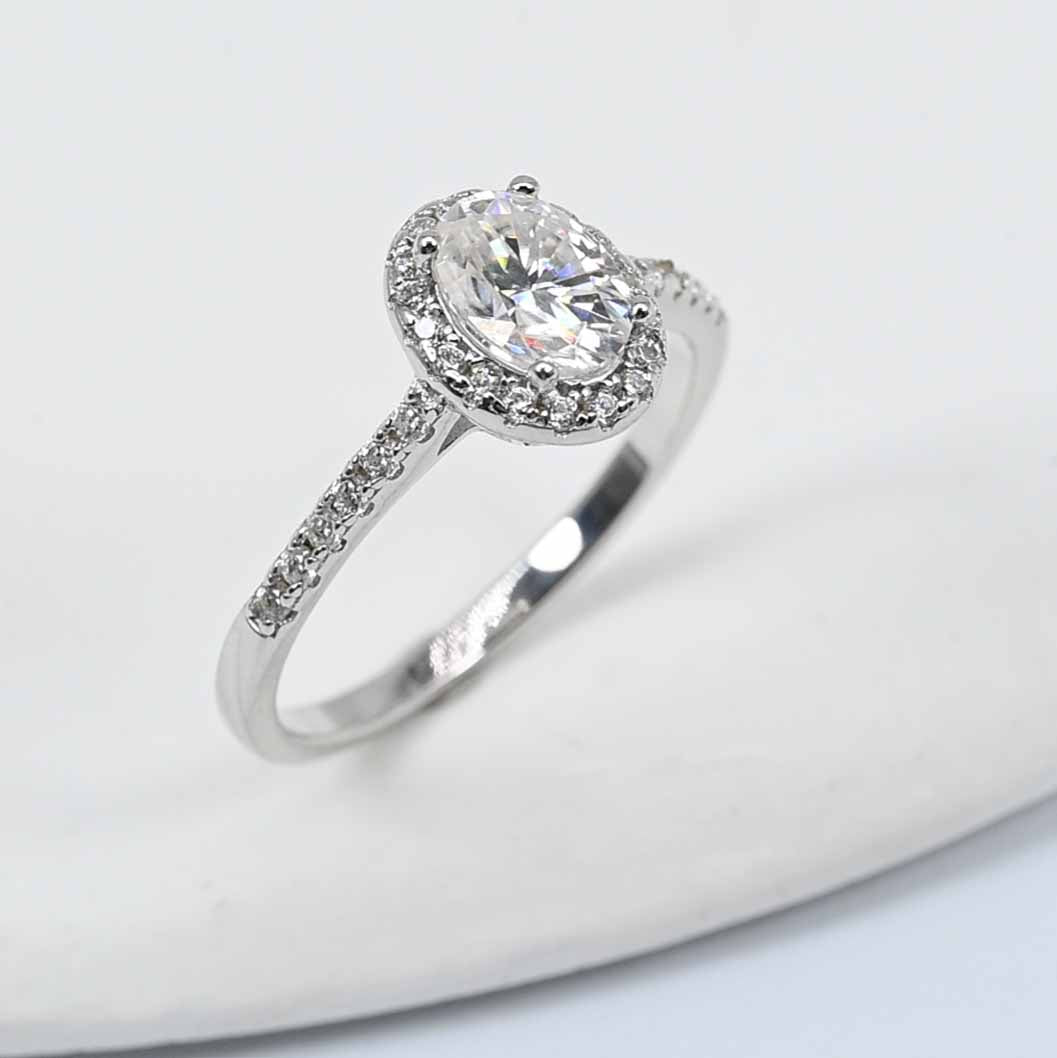 Sterling Silver Lab Grown Oval Cut Diamond Ring