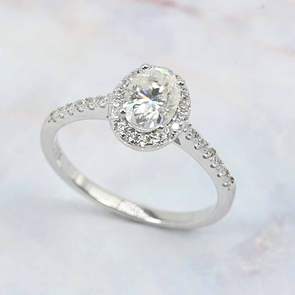 Sterling Silver Lab Grown Oval Cut Diamond Ring