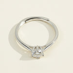Top view of sterling silver solitaire engagement ring with round lab-grown diamond