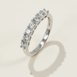Sterling silver eternity ring with seven round brilliant lab-grown diamonds in prong setting