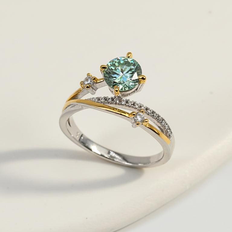 Elegant lab-grown diamond ring in mixed metal design with crossover band detail