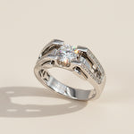 Sterling silver statement ring with 1.0ct round lab-grown diamond and geometric open design