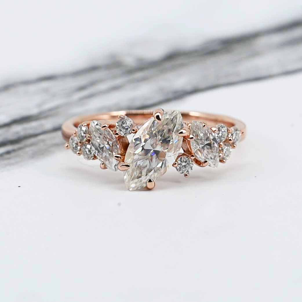 Gold Plated S925 Dress Ring – Marquise & Round Lab-Grown Diamonds