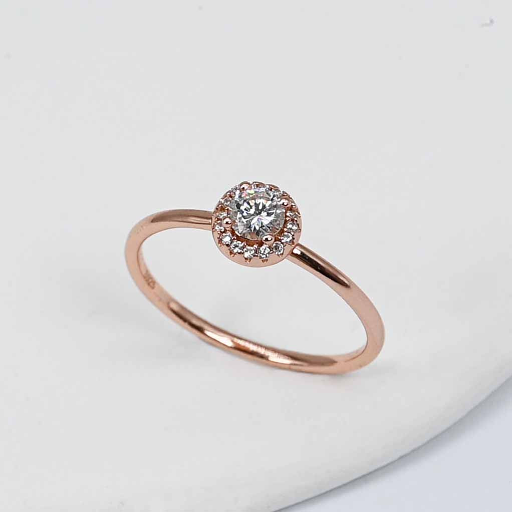 Rose Gold Plated Sterling Silver Lab Grown Diamond Halo Ring