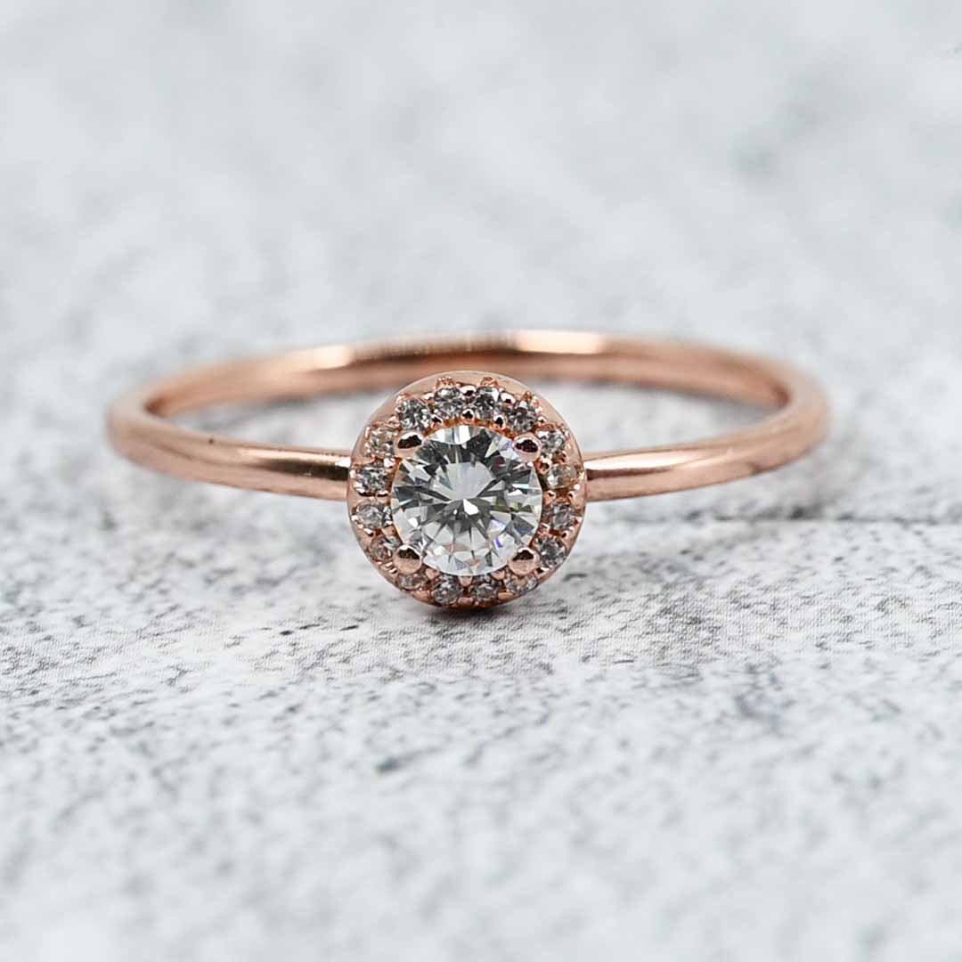 Rose Gold Plated Sterling Silver Lab Grown Diamond Halo Ring