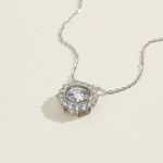 Halo moissanite necklace close-up on soft background