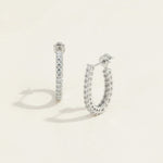 Sterling silver lab-grown diamond hoop earrings, front and side view, open circle design
