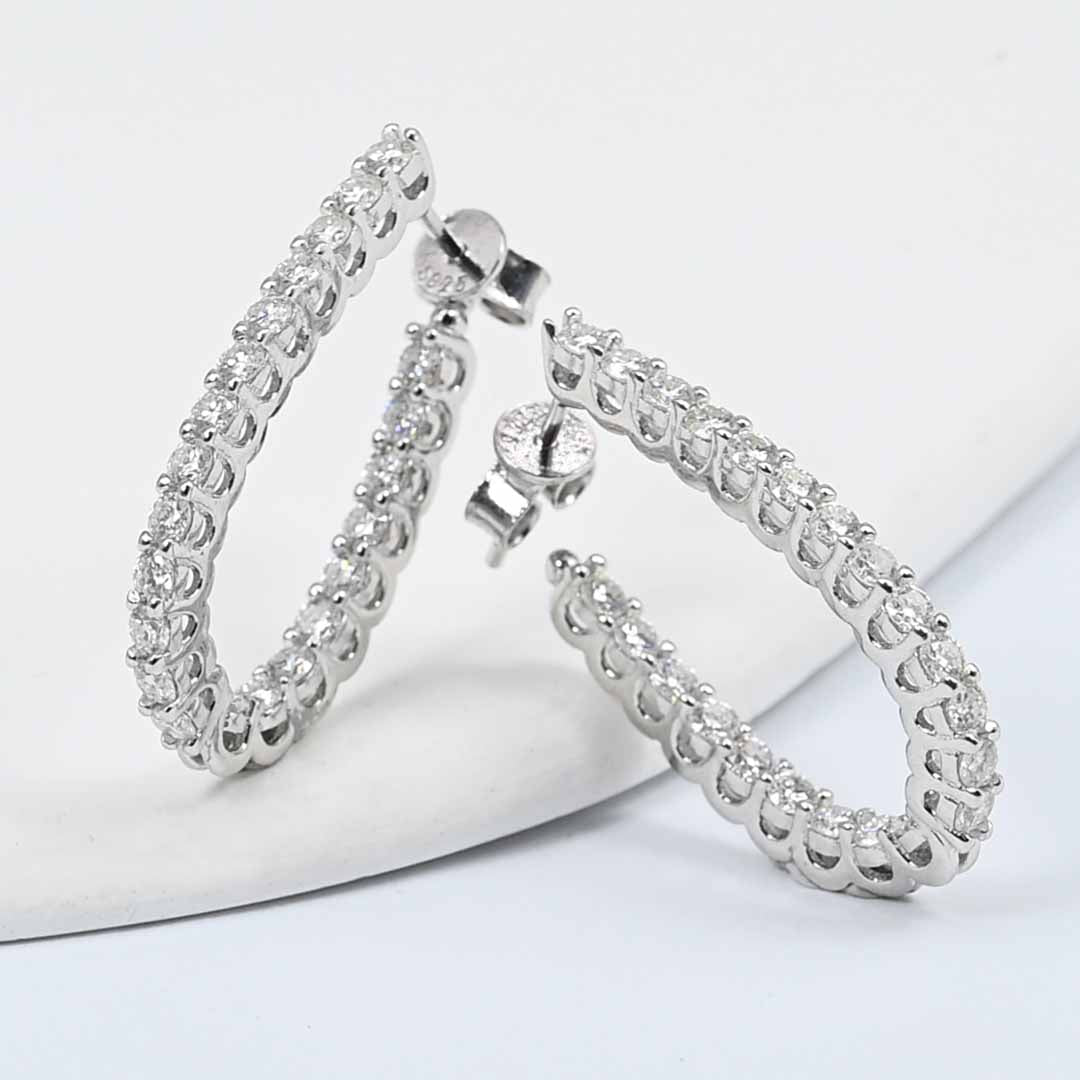 Sterling Silver Lab Grown Diamond Hoop Earrings