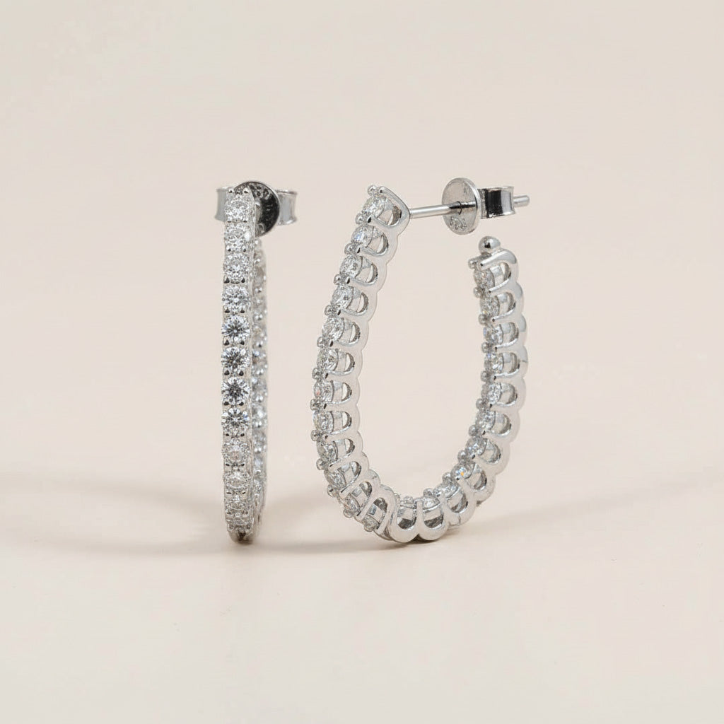 Elegant sterling silver diamond hoop earrings with round brilliant lab-grown stones, open design