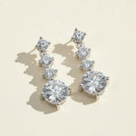 Sterling silver drop earrings with four round lab-grown diamonds, 2.0ct total weight, elegant bridal jewelry.